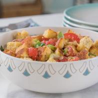 Food beauty of cornbread panzanella, as seen on Trisha's Southern Kitchen, Season 12.