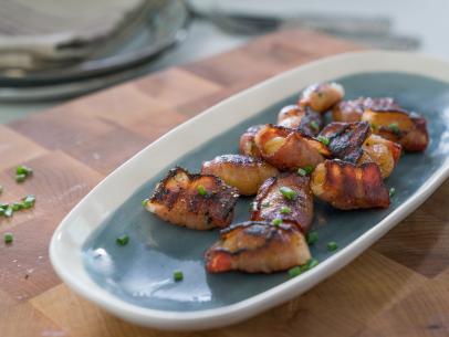 Food beauty of bacon wrapped dried apricots, as seen on Trisha's Southern Kitchen, Season 12.