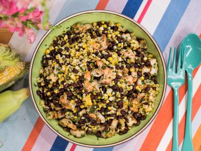 Sunny Hostin makes a Shrimp, Corn, and Bean Salad, as seen on Food Network's The Kitchen 