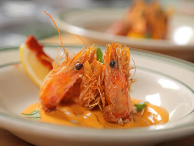 Crunchy Prawn Heads as Served at MFK Restaurant in Chicago, Illinois, as seen on Diners, Drive-Ins and Dives, Season 28.