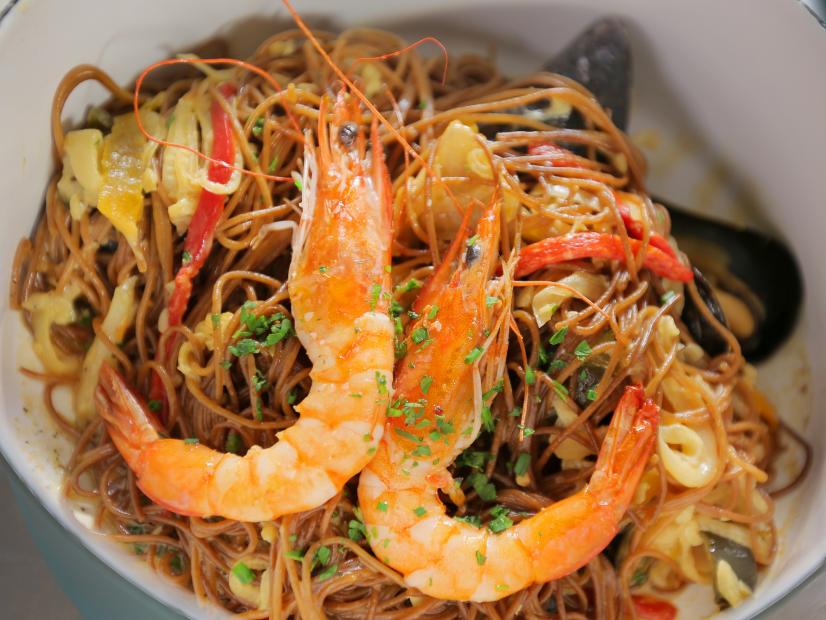Seafood Fideos as Served at MFK Restaurant in Chicago, Illinois, as seen on Diners, Drive-Ins and Dives, Season 28.