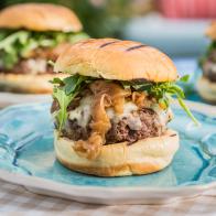 Katie makes a French Onion Burger, as seen on Food Network's The Kitchen