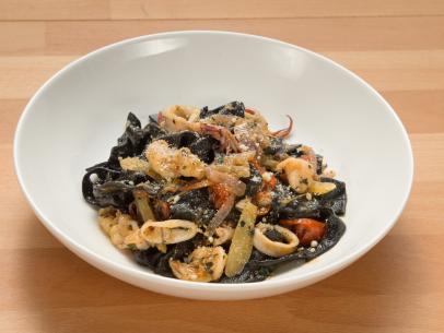 Co-host Anne Burrell's squid ink pasta dish, as seen on Worst Cooks In America, Season 14.