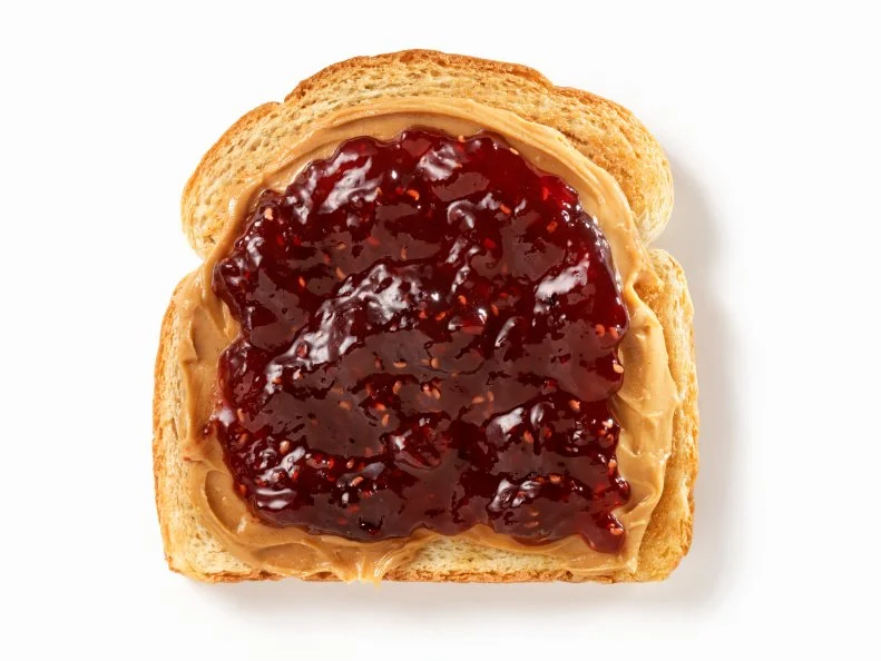 Peanut Butter and Raspberry Jam on Toast with Natural Drop Shadow- Photographed on Hasselblad H3D2-39mb Camera