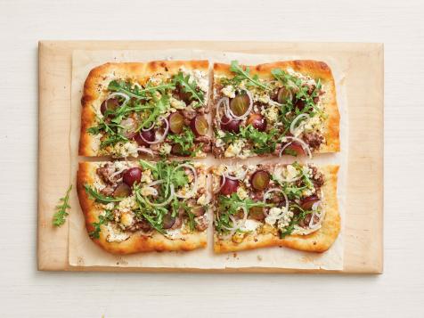 Sausage Pizza with Arugula and Grapes