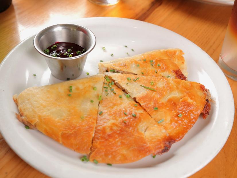 The Duck Confit Quesdilla as Served at Blue Collar in Miami, Florida, as seen on Trible D Nation, Special.