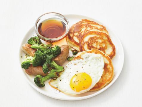 Teriyaki Pancakes with Broccoli, Sausage and Fried Eggs
