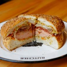 Cochon Butcher's signature dish, Muffaletta, as seen on Baked With Tom Papa, Season 1.