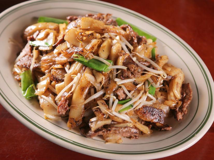 The Beef Chow Fun as Served at at Sun Wah BBQ in Chicago, Illinois, as seen on Diners, Drive-Ins and Dives, Season 29.