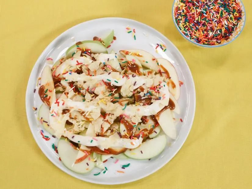 Caramel Apple Nachos are displayed, as seen on Let's Eat, Season 1.
