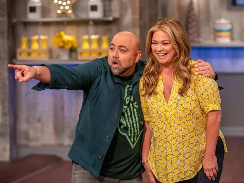 Hosts Valerie Bertinelli and Duff Goldman deliberate the main bake, as seen on Kids Baking Championship, Season 6.