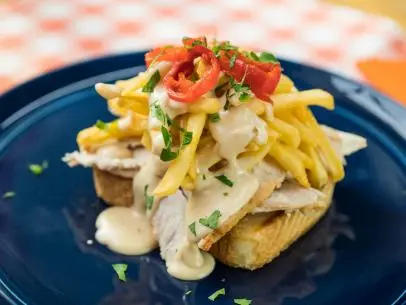 Jeff Mauro makes a Hot Turkey Horseshoe Sandwich, as seen on Food Network's The Kitchen
