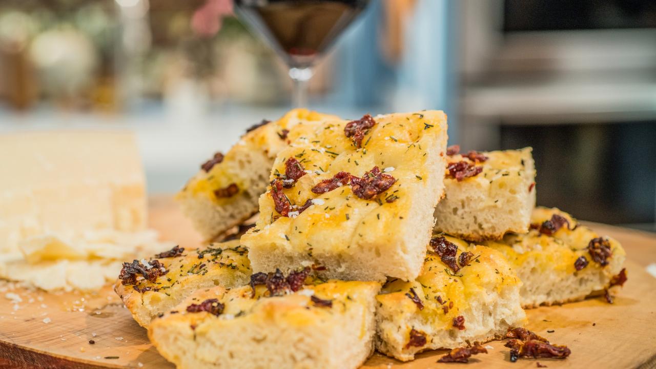 Focaccia with Rosemary and Sundried Tomatoes Recipe Katie Lee Biegel