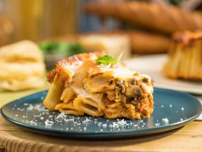 Sunny Anderson makes Easy Sausage and Mushroom Rigatoni Pie, as seen on Food Network's The Kitchen