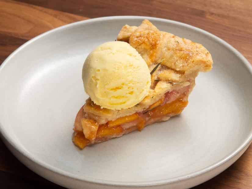 Host Tyler Florence's fruit pie with ice cream dish, as seen on Worst Cooks In America, Season 15.