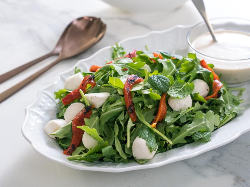 Food beauty of arugula mozzarella salad, as seen on Food Network’s Trisha’s Southern Kitchen Season 13