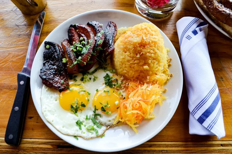 Filipino food might not be the first cuisine to come to mind when you're brainstorming brunch — until you've dined at Chef Charles Olalia's Ma'am Sir in Silver Lake. The FIlipino chef will change your life with his deeply flavorful and satisfying brunch creations. Go with the Ma'am Sir Breakfast Combo, a plate of garlic fried rice (or green salad if you want to miss out on some amazing rice), your choice of longganisa sausage, tocino or fried anchovies (our pick is the tocino, a sort of pork-jowl bacon), two eggs and pan de sal.