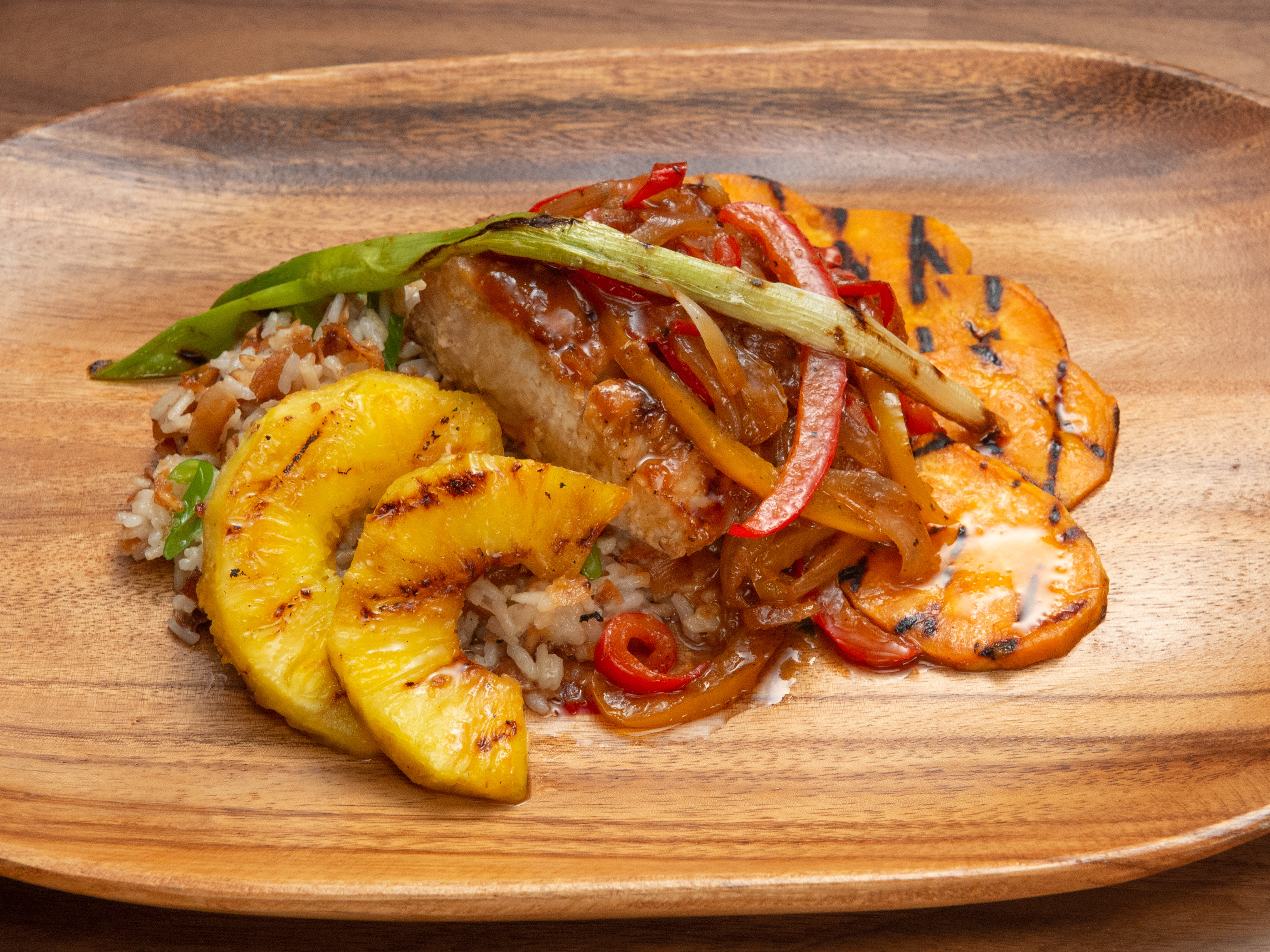 Mahi-Mahi with Pineapple Glaze, Peppers and Coconut Rice Recipe - Chef