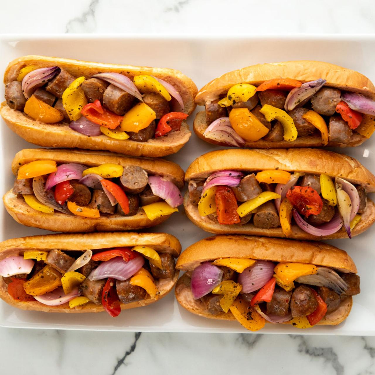 Chicken Sausage and Pepper Dogs - Healthy Game Day Eats - Macros