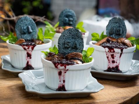 "Dread" Pudding with Cherry "Blood" Sauce
