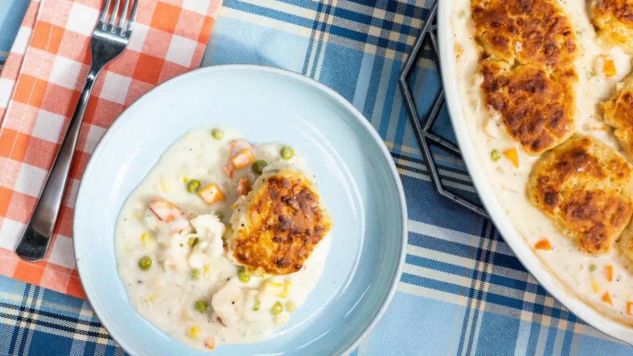 Lobster Pot Pie with Gruyere Tarragon Biscuit Crust