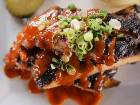 Honey Bourbon Glazed Smoked Spareribs, with Beer Bacon BBQ sauce and Southwestern Green Chili Mac 'n' Cheese