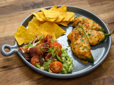 BGT: Bacon, Guacamole and Tomato with Chips and Chorizo Jalapeno Poppers