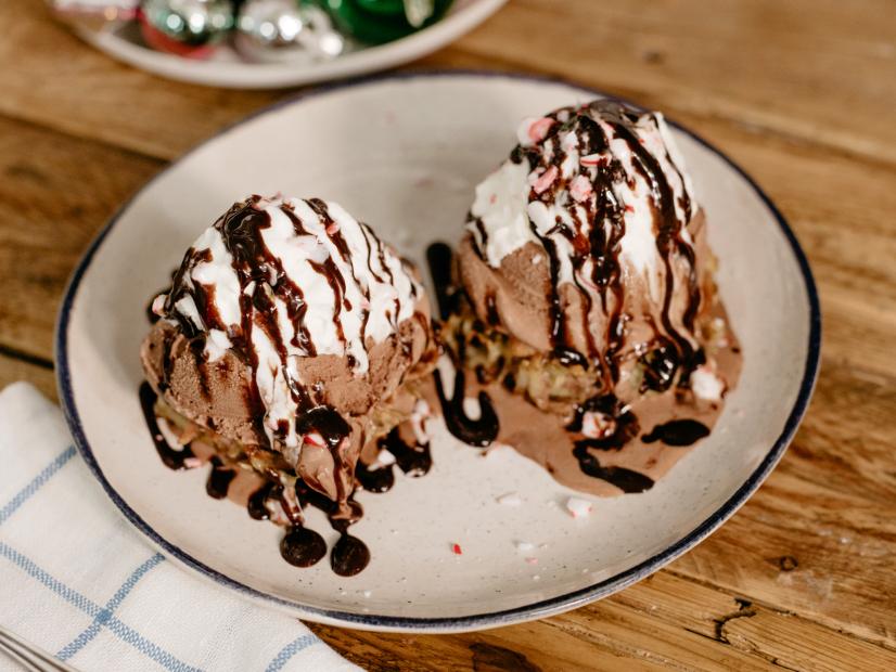 Host Molly Yeh's Peppermint Latke Ice Cream Sundaes, as seen on Girl Meets Farm, Season 5.