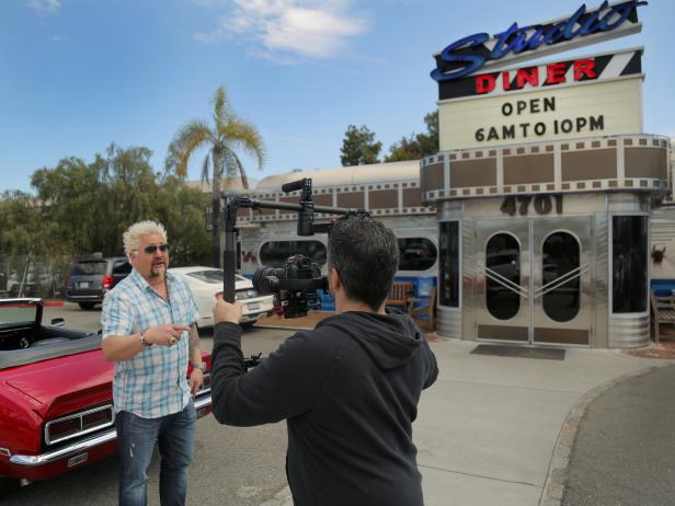 Behind-The-Scenes with Host Guy Fieri Walking into Studio Diner in San Diego, as seen on DDD Nation, special.