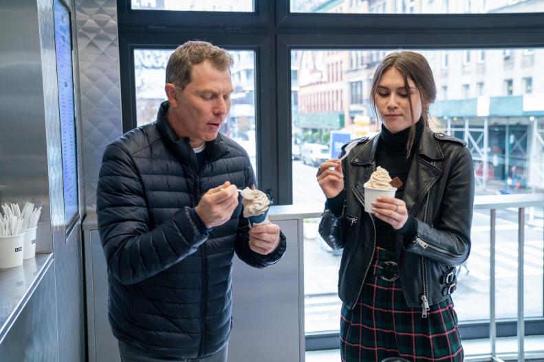 Hosts Bobby Flay and Sophie Flay order ice cream at KITH, as seen on Flay vs Flay, Season 1.