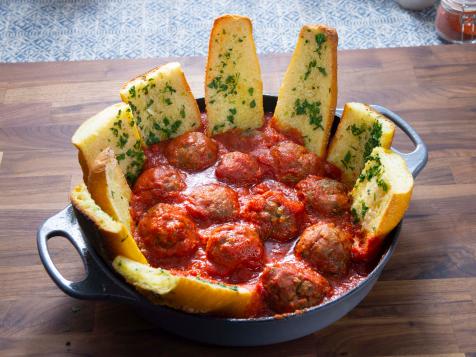 Roasted Meatballs with Garlic Bread