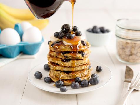 Gluten-Free Blueberry Oat Pancakes with Lemon Maple Syrup