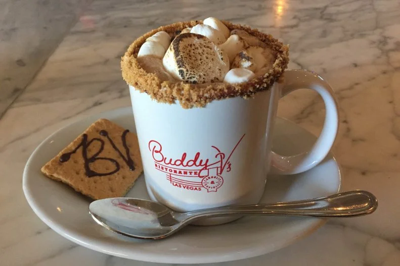 Owner Buddy Valastro, aka the Cake Boss, is used to whipping up deliciously creative treats, so it's no surprise to find an out-of-the-ordinary hot chocolate here. This one is cocktail meets hot chocolate: Served in a mug rimmed with crushed graham cracker crumbs, hot chocolate is blended with chocolate liqueur, vodka and Drambuie. A shot of espresso is added, and the whole thing is topped with torched mini marshmallows and chocolate sauce.