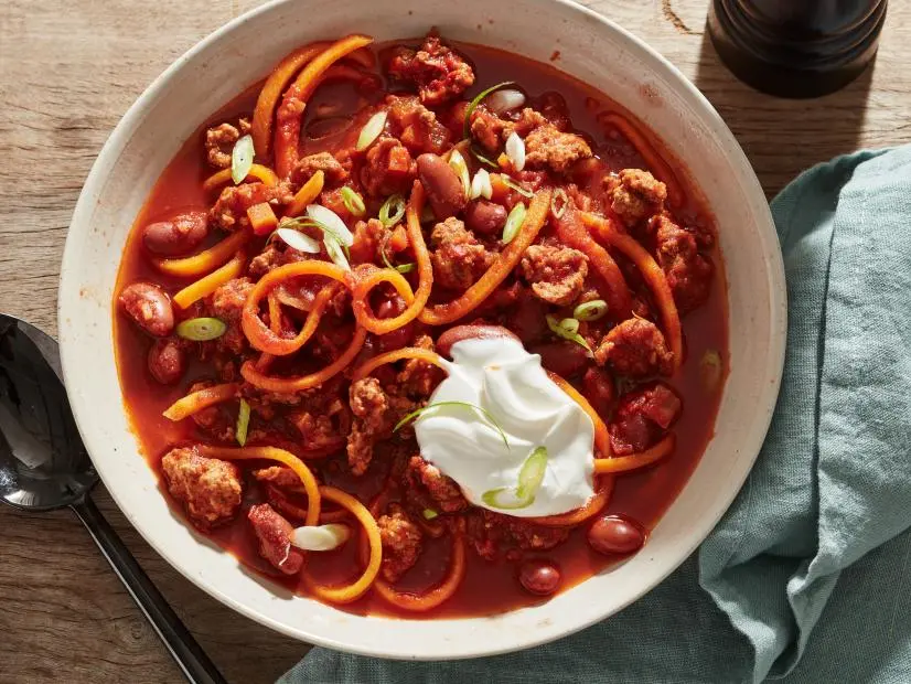 Food Network Kitchen’s Zoodle Butternut Squash Chili, as seen on Food Network.