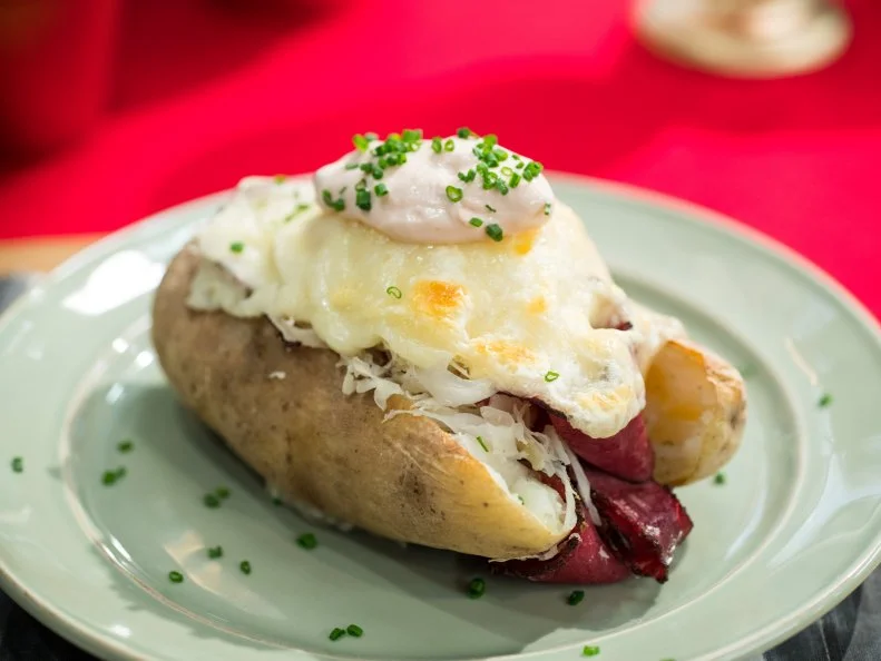 Jeff Mauro makes a Reuben Loaded Baked Potato, as seen on Food Network's The Kitchen