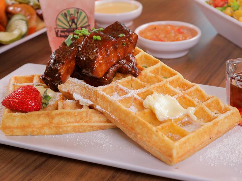 Waffles and Ribs as Served at Joe's Farm Grill in Gilbert, Arizona, as seen on DDD Nation, Special.