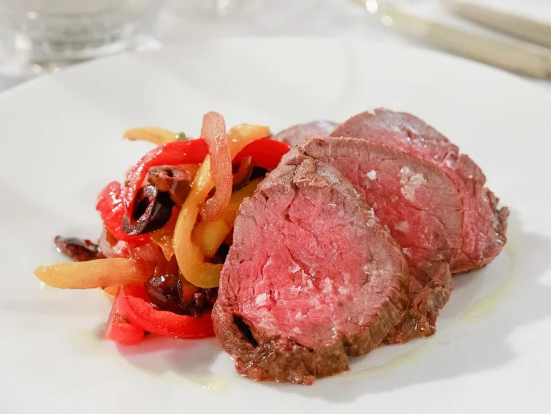 Giada's Roasted Beef Tenderloin with Peperonata, as seen on Giada Entertains, Season 4.