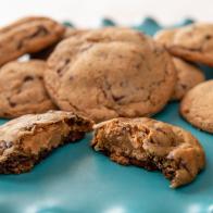 Close-up of Peanut Butter Filled Chocolate Chunk Cookies