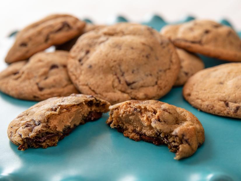 Close-up of Peanut Butter Filled Chocolate Chunk Cookies