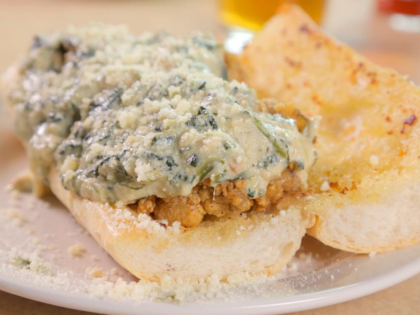 Oysters Rockefeller PoBoy as Served at Avery's On Tulane in New Orleans, Louisiana, as seen on Diners, Drive-Ins and Dives, Season 29.