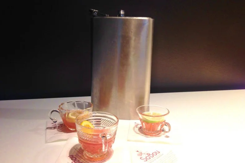 The Hooch Punch at SoBou may be the classiest way to drink from a flask. No two days' offerings are the same, with the drink changed daily to include different fruits and alcoholic bases: One day may bring a tropical rum-spiked iced tea with rhubarb bitters, while another will go low-alcohol to spotlight local kombucha with strawberry, sage and honey. All are served in an oversized metal carafe with dainty glass teacups.