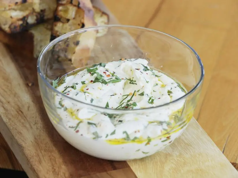 Antonia Lofaso’s Fresh Ricotta Cream, Charred Ciabatta, and Chili Parsley, as seen on Guy's Ranch Kitchen, Season 2.