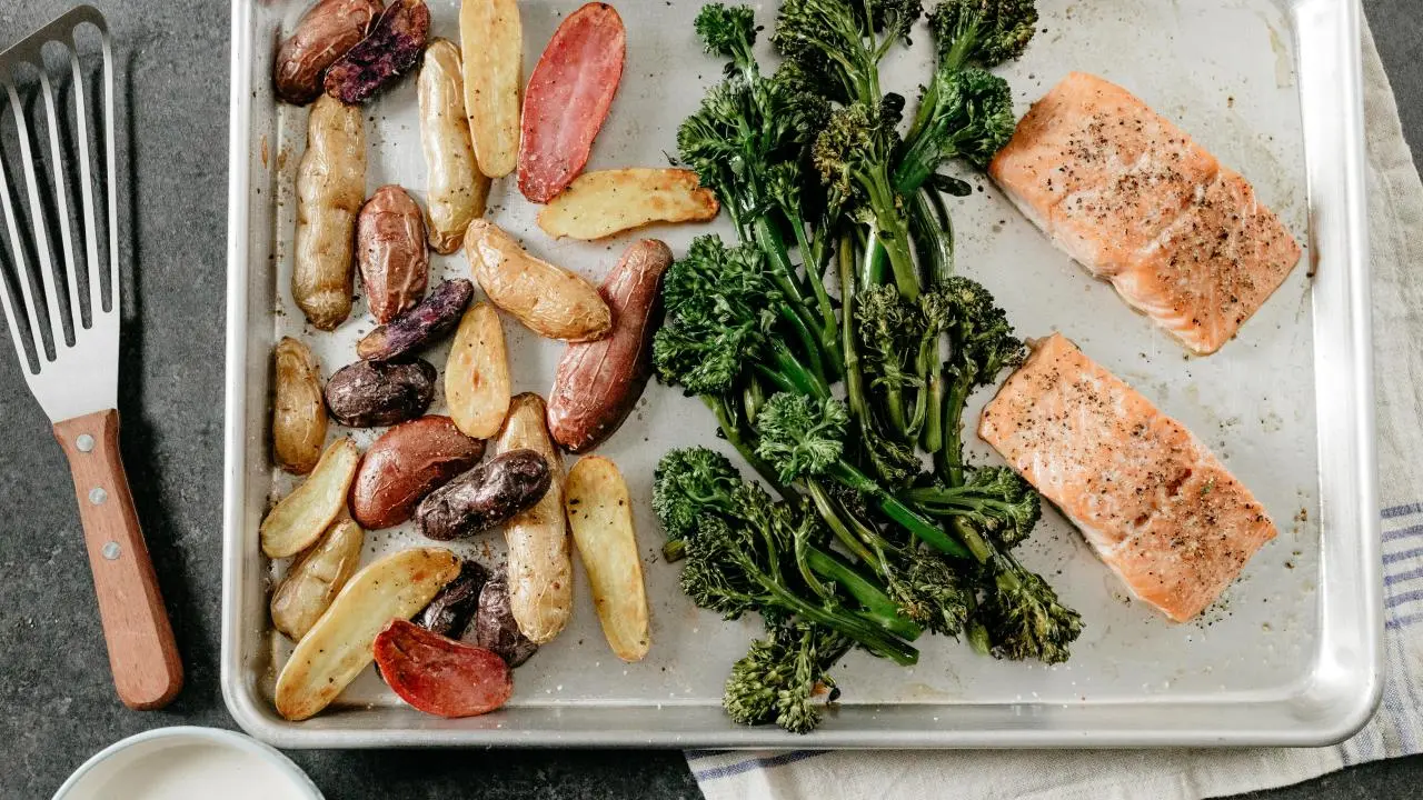 Salmon Sheet Pan Supper with Horseradish Sauce