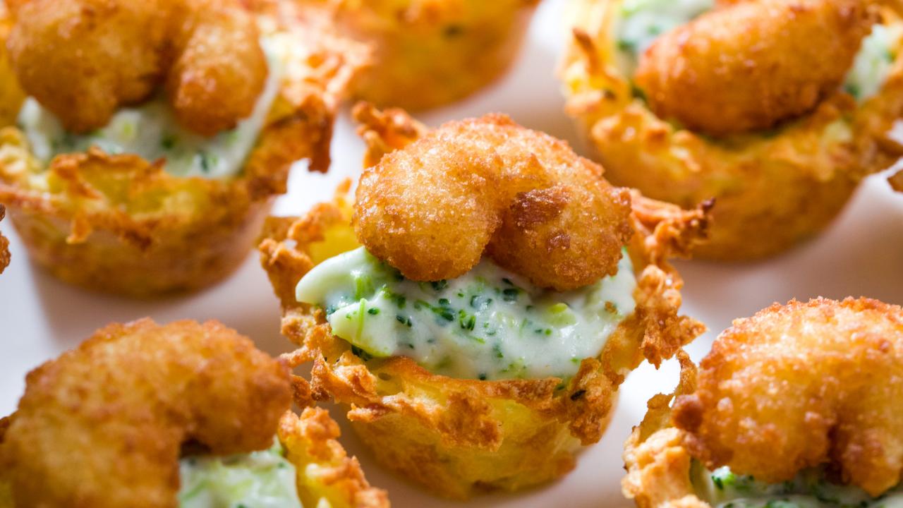 Cheesy Shrimp Potato Nests