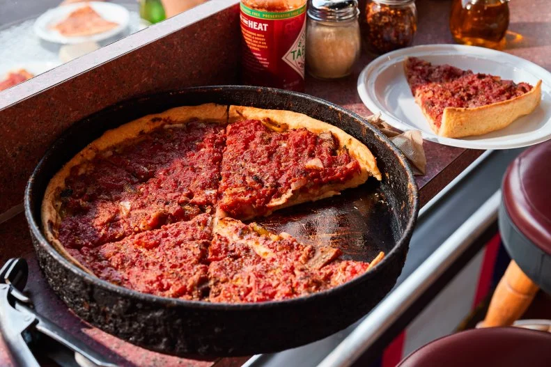 The crust here is a darker brown, almost mahogany color, a departure from the buttery golden crusts found on most deep-dish pizzas. The edges have the consistency of a well-toasted loaf of Italian bread. The sauce here has a pepperiness that makes you salivate, while the hunks of fennel-infused sausage put this pie over the top. Deep-dish pizza usually collapses on itself or exudes a ton of moisture and gets soggy during delivery, but for some reason My Pi's deep dish seems to hold up better than most. So if you need deep dish but can't leave your house or your hotel room, try ordering from this spot.
