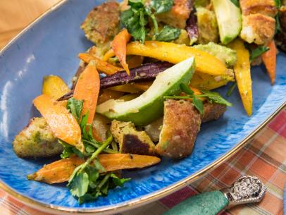 Justin Chapple makes Roasted Carrot and Avocado Panzanella, as seen on Food Network's The Kitchen