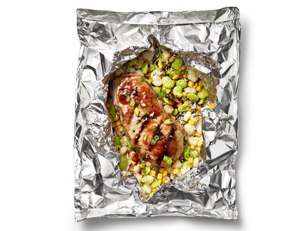 Foil Packet Barbecue Pork Chops With Succotash Recipe Food Network Kitchen Food Network