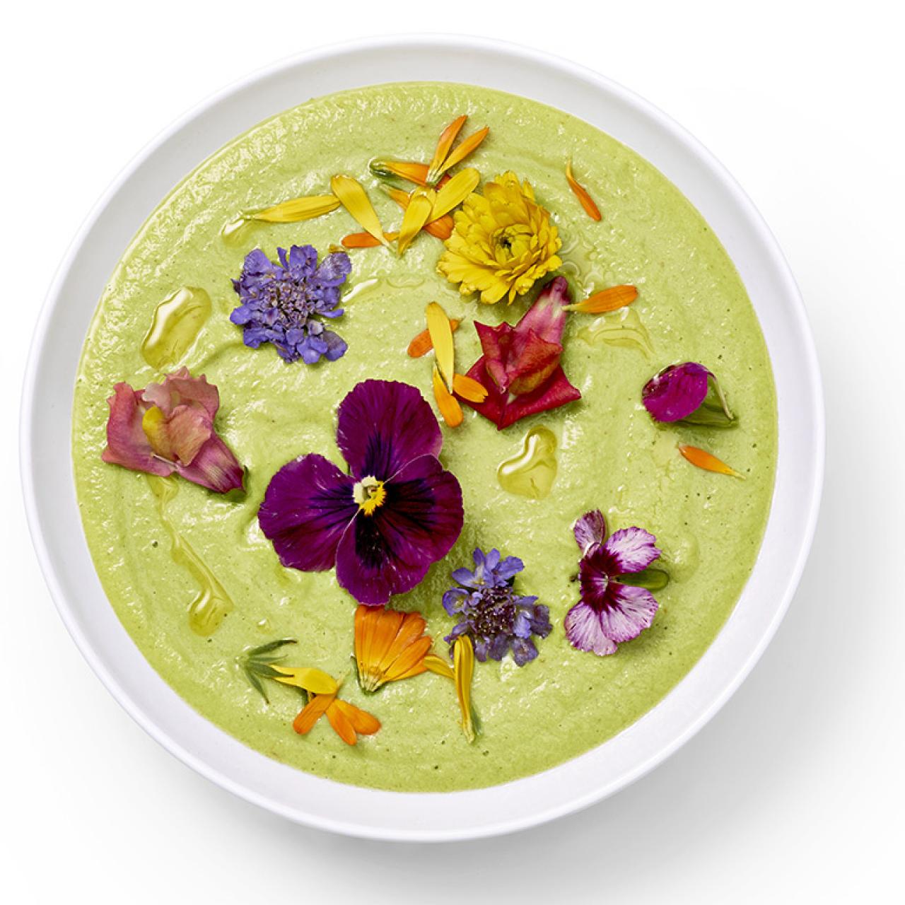Green Gazpacho with Edible Flowers Recipe