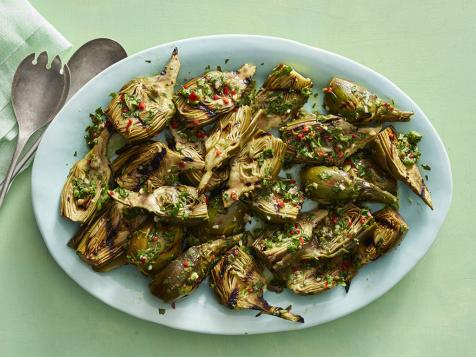 Grilled Baby Artichokes with Mint Salsa Verde