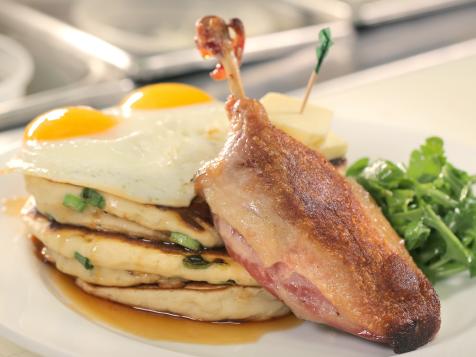 Duck Confit with Green Onion Pancakes and Hoisin Maple Syrup
